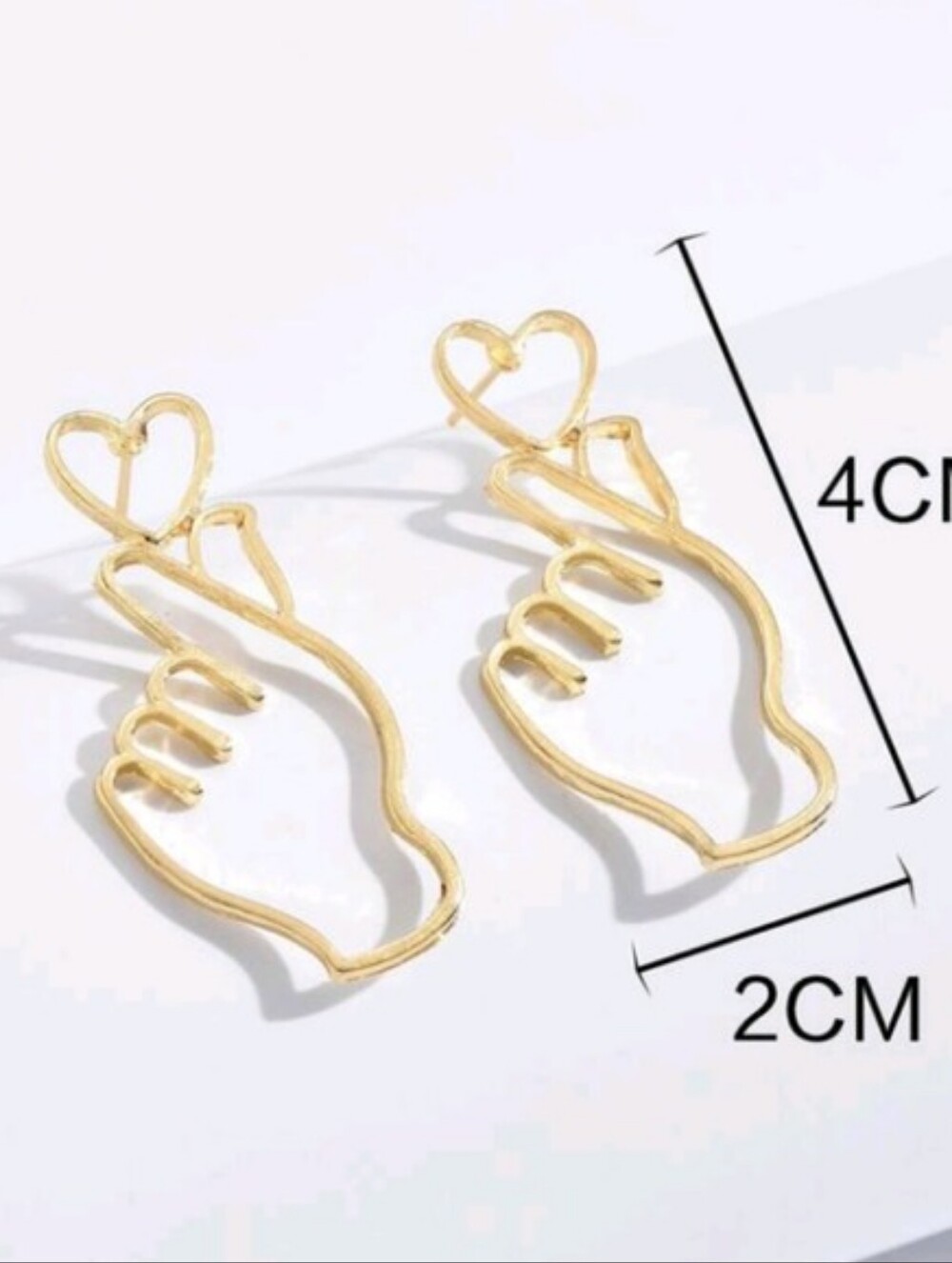 Gold Hand Outline Drop Earrings - Women's Fashion Jewelry - Picture 2 of 7